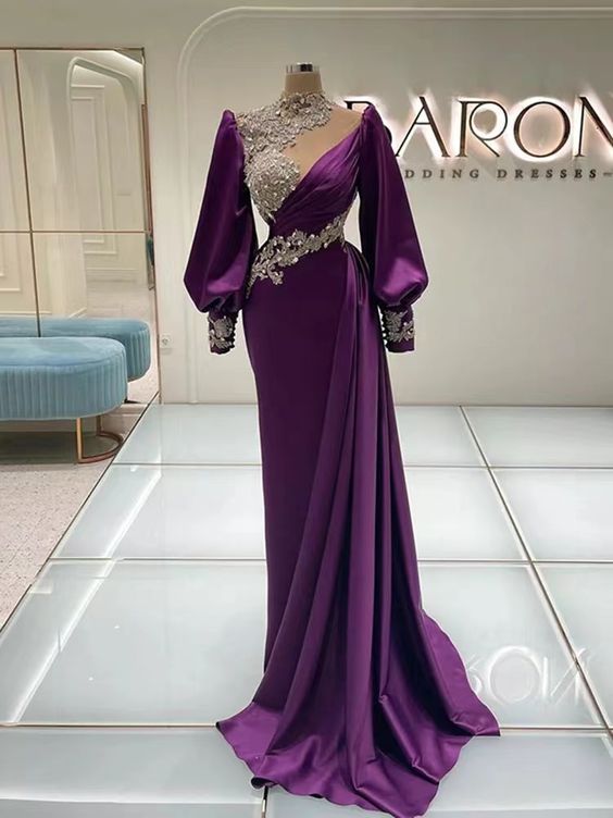 Arabic Prom Dresses, Purple Prom Dresses, Vestidos De Fiesta, Long Sleeve Prom Dresses, Beaded Prom Dresses, Vestidos De Noche, Elegant Prom