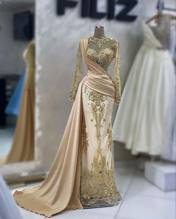 Champagne Prom Dresses, Lace Applique Prom Dresses, Elegant Prom Dress, Vestidos De Noche, Beaded Prom Dresses, Dubai Fashion Party Dresses,