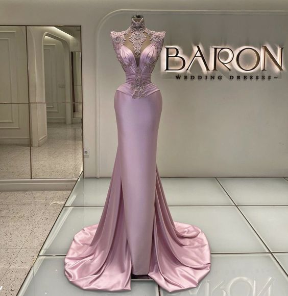 Pink Prom Dresses, Vestidos De Fiesta, Lace Applique Prom Dresses, High Neck Prom Dresses, Abendkleider 2023, 2024 Prom Dresses, Elegant Prom