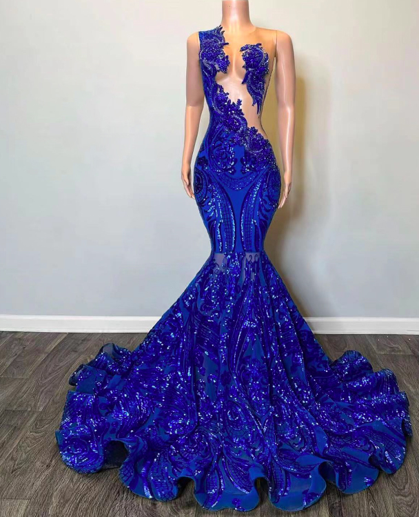 Royal Blue Prom Dresses, Sparkly Sequin Applique Prom Dresses, Mermaid Prom Dresses, Black Girls Fashion Party Dresses, Vestidos Para Mujer,