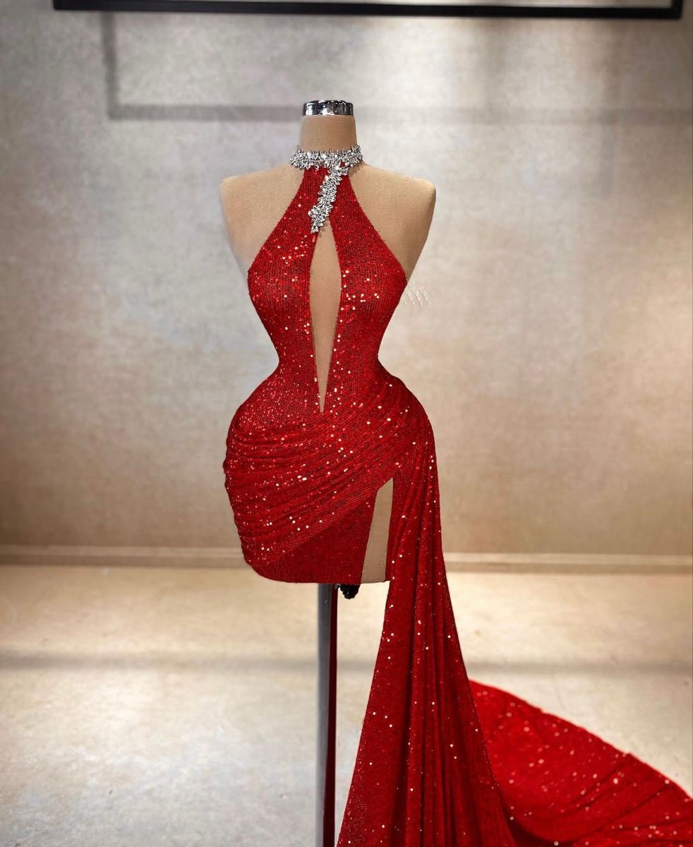 Red Formal Dresses, Sexy Formal Dresses, Sparkly Sequined Prom Dresses, High Neck Prom Dresses, Beaded Evening Dresses, Abendkleider 2024 Prom
