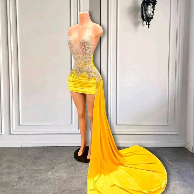 Custom Prom Dresses, Sexy Prom Dresses, Yellow Evening Dresses, Diamonds Luxury Birthday Party Dresses, Fashion Party Dresses, Cocktail Dresses,