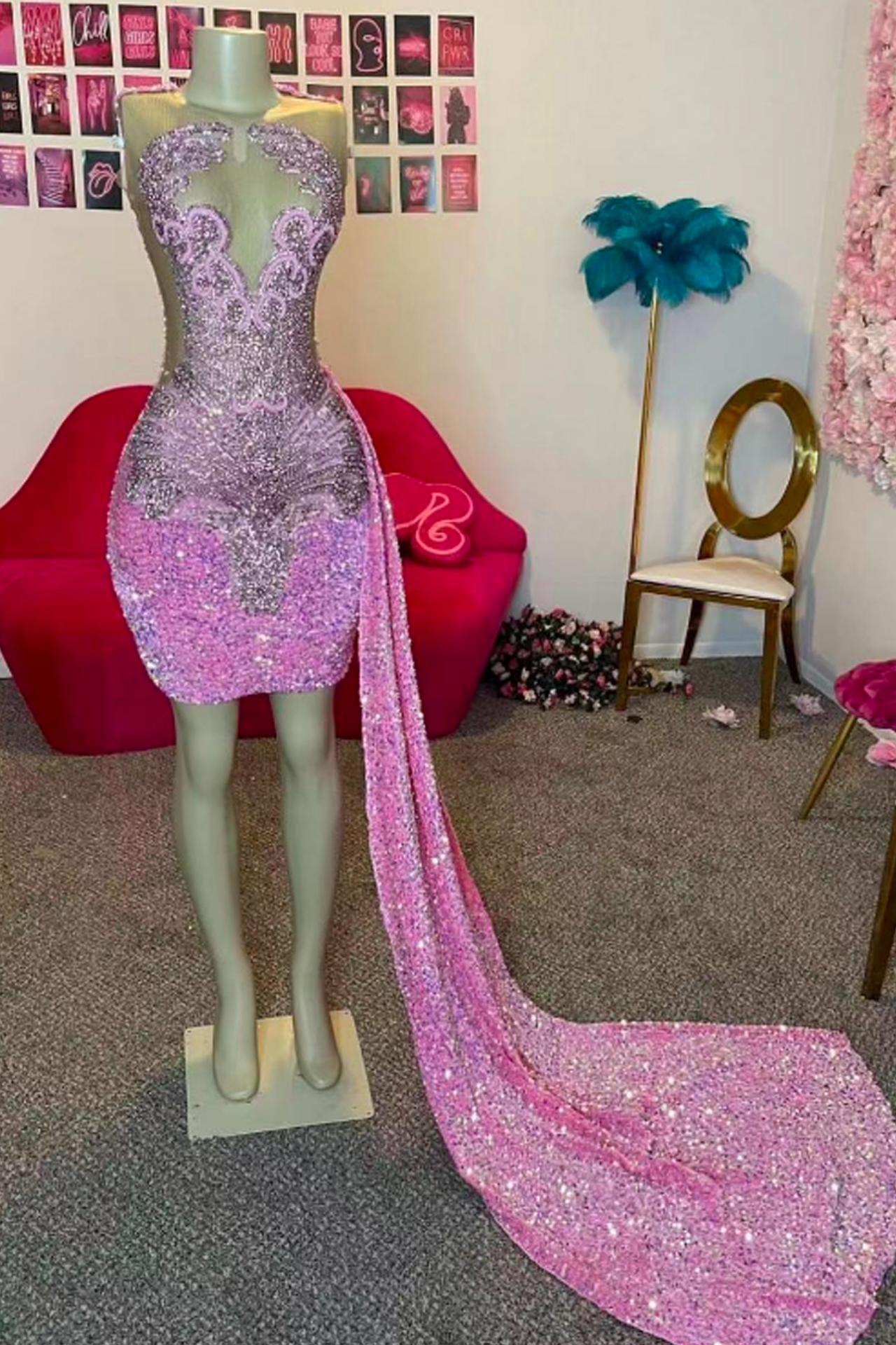 Mini Length Prom Dresses, Pink Prom Dresses, Cocktail Dresses, Sparkly Diamonds Party Dresses, Luxury Birthday Party Dresses, 2024 Custom Prom