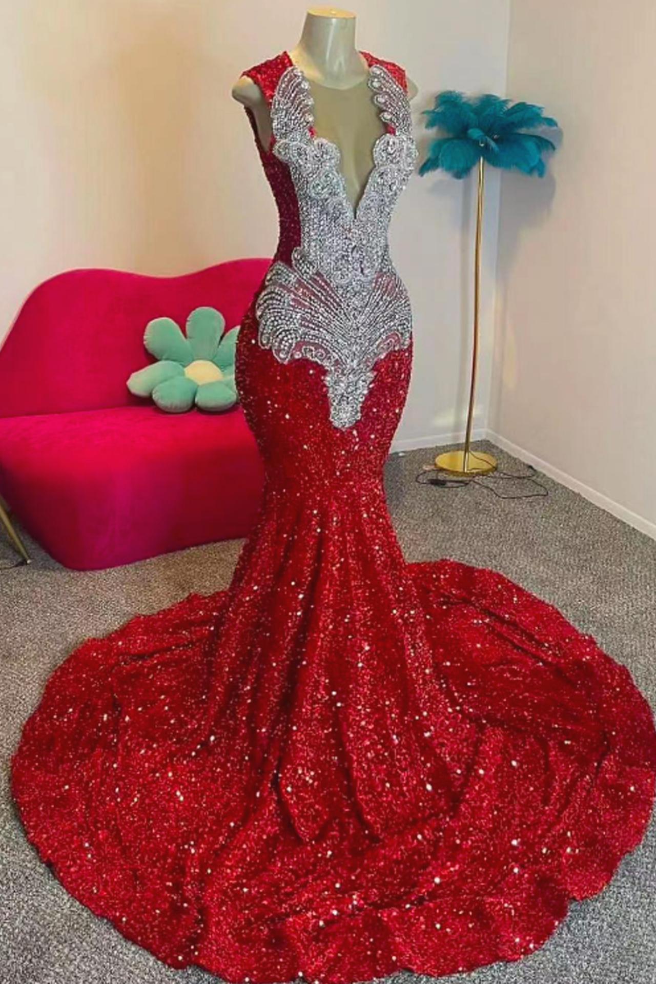 Red Prom Dresses, Crystals Prom Dresses, Elegant Second Reception ...