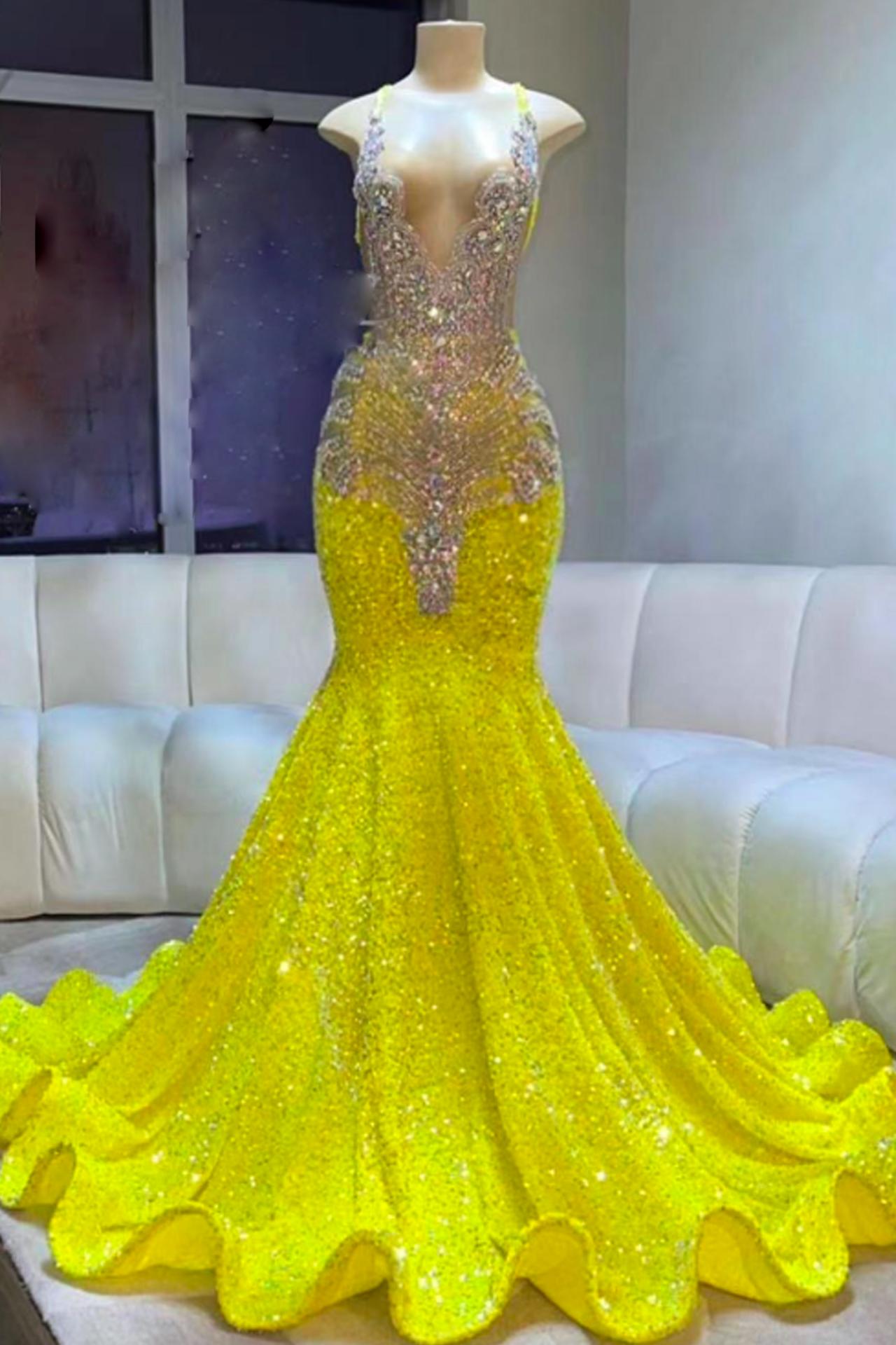 Rhinestone Embellished Prom Dress, Luxury Birthday Party Dresses, Sparkly  Prom Dresses, Yellow Prom on Luulla