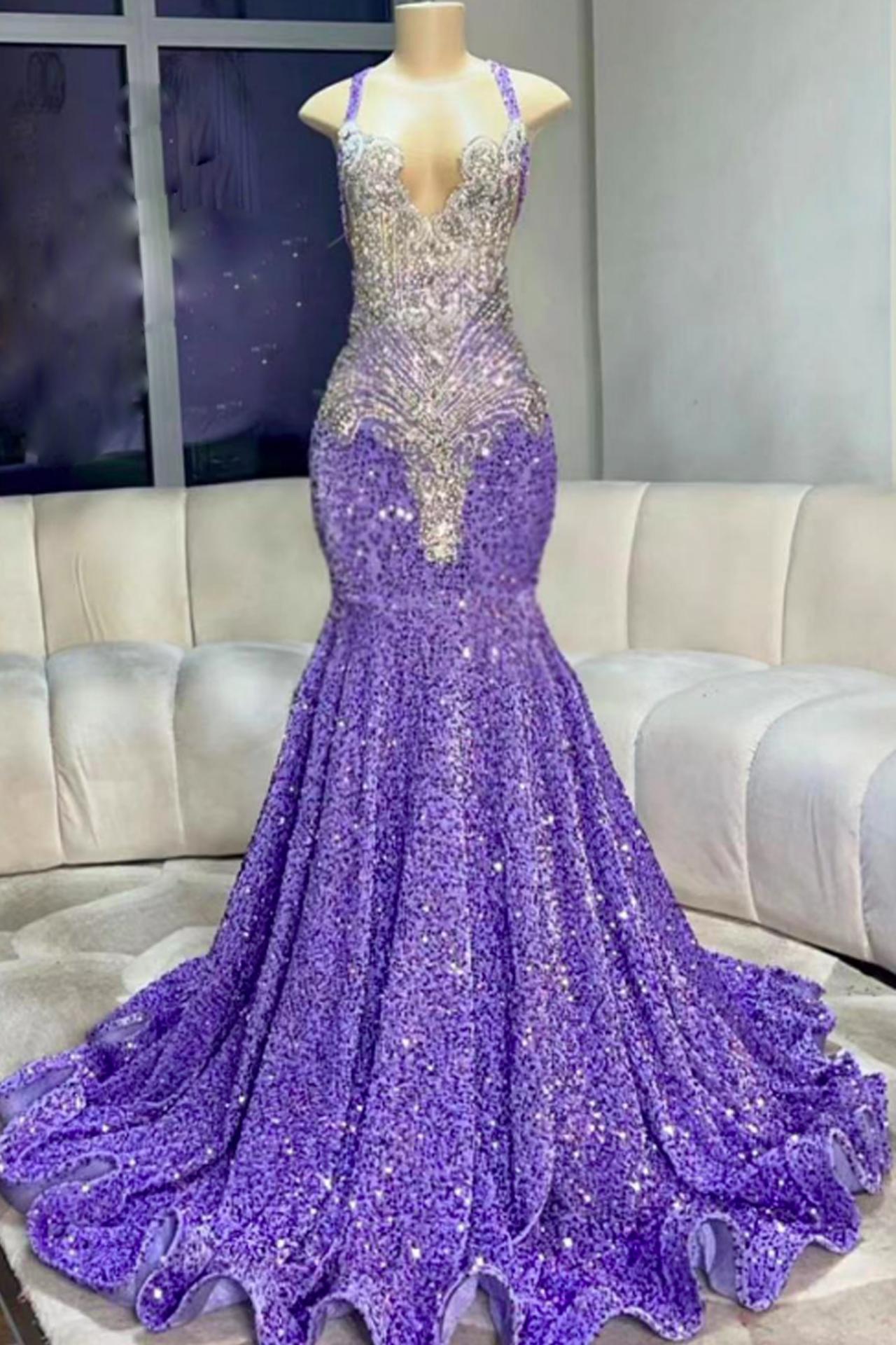 Purple Prom Dresses, Vestidos De Fiesta, Diamonds Prom Dresses, Robes De Soiree Femme, Luxury Birthday Party Dresses, Evening Gown For Women,