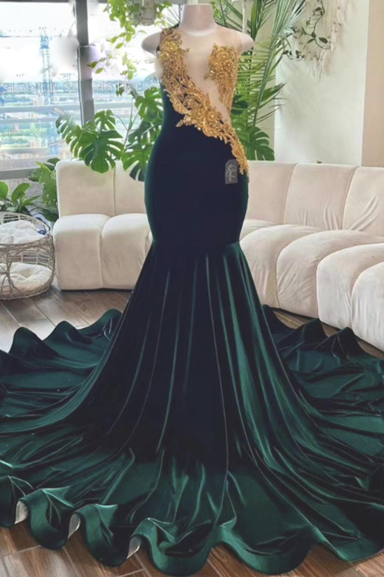 Emerald and gold prom dress best sale