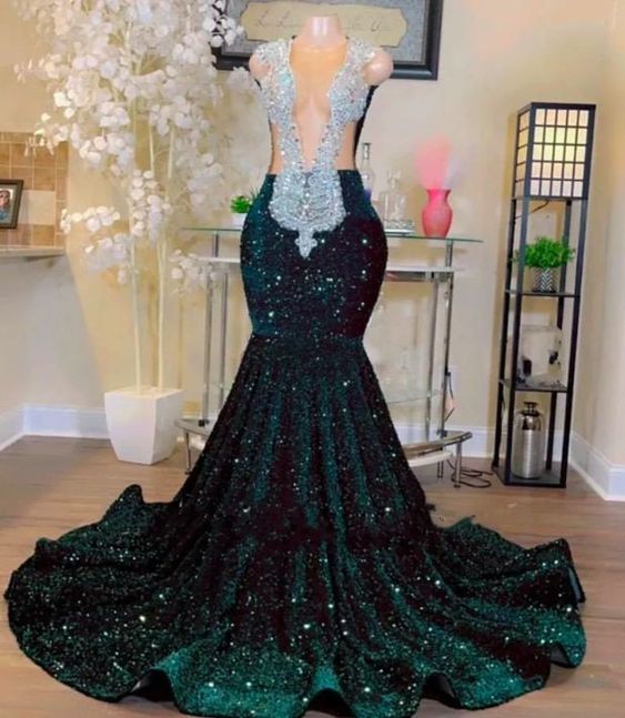 Beaded Prom Dresses, Emerald Green Prom Dresses, Sparkly Sequin Evening Dresses, Robes De Soiree, Elegant Evening Gown, Formal Dresses, Crystals