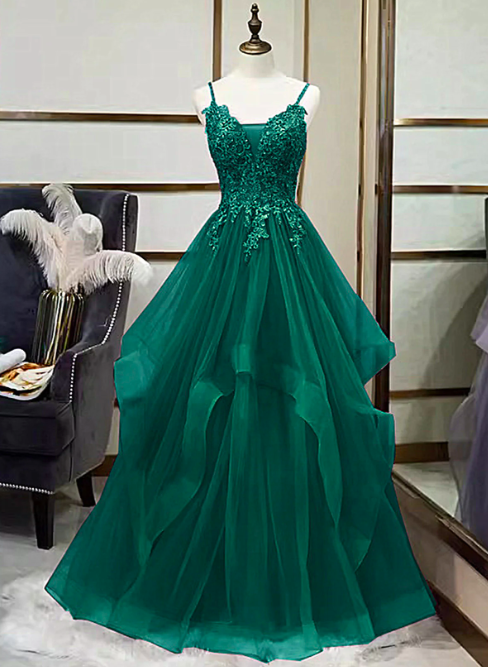 A Line Prom Dresses, Lace Applique Prom Dresses 2024, Emerald Green Prom Dresses, Tiered Prom Gown 2025, Robes De Bal, Vestidos De Graduacion,