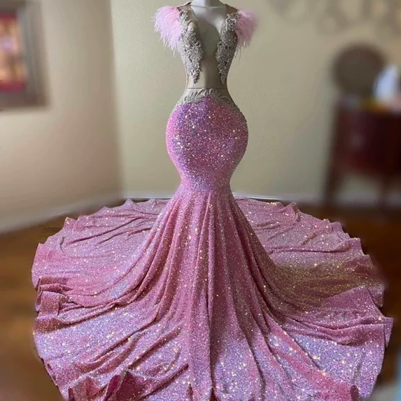 Pink Prom Dresses, Sparkly Prom Dresses, Vestidos De Fiesta, Feather Prom Dresses, Abendkleider, Luxury Evening Dresses, Formal Occasion Dresses,