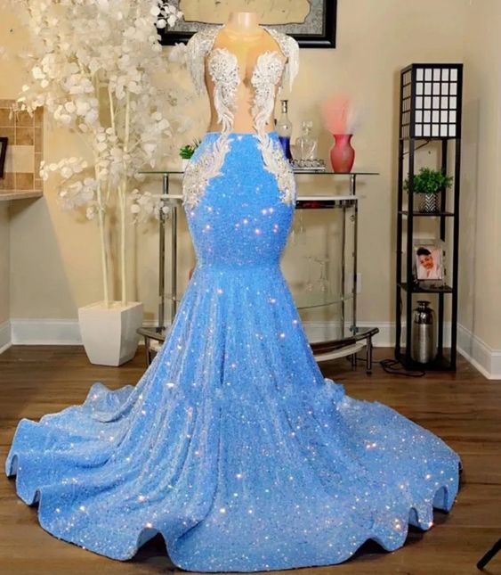 Tassels Prom Dresses, Blue Sparkly Prom Dresses, Mermaid Prom Dresses, Vestidos De Fiesta, Formal Occasion Dresses, Lace Applique Prom Dresses,