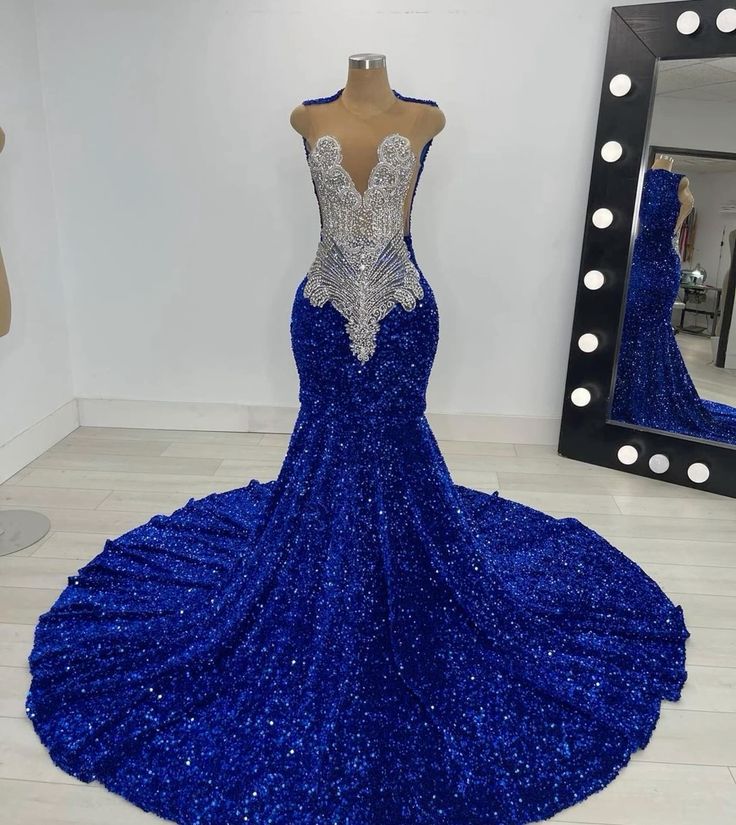 Royal Blue Sparkly Prom Dresses, Vestidos De Fiesta, Rhinestones Prom Dresses, Luxury Birthday Party Dresses, Glitter Formal Gown, Pageant