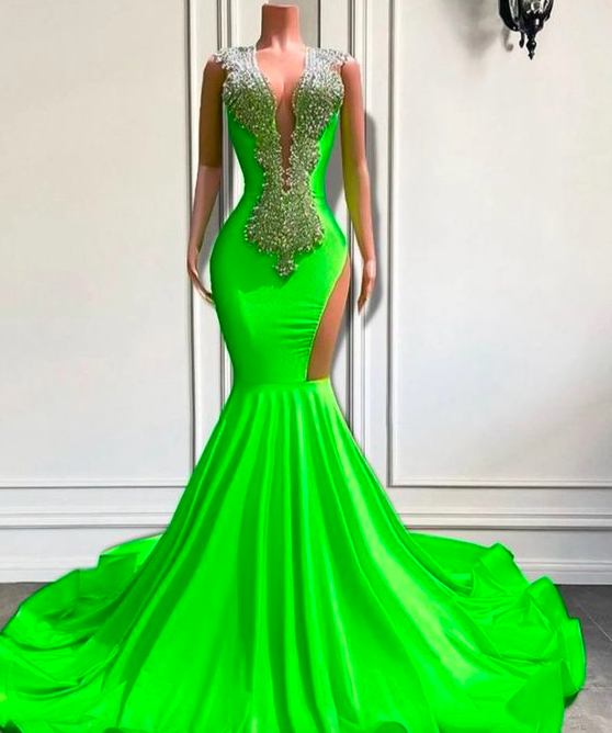 Green Prom Dresses, Rhinestones Diamonds Prom Dresses, Fashion Birthday Party Dresses, Crystals Elegant Evening Wear, Formal Occasion Dresses,