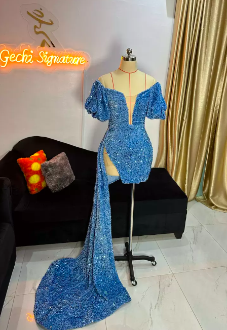 Blue Prom Dresses, Sparkly Sequin Birthday Party Dresses, Formal Occasion Dresses, Vestidos De Gala, Homecoming Dresses Short, Glitter Prom