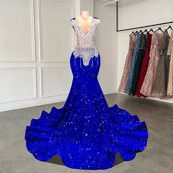 Modest Luxury Prom Dresses, Plus Size Prom Dresses, Royal Blue Prom Dresses, Diamonds Rhinestones Prom Gown, Formal Occasion Dresses, Shinny
