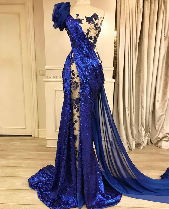Royal Blue Prom Dresses, Vestidos De Fiesta, Sparkly Sequin Prom Dresses, Robes De Soiree, 3d Floral Prom Dresses, Elegant Evening Dresses,