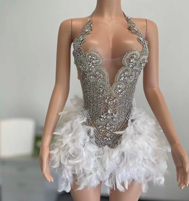 White Feather Prom Dresses, Diamonds Mini Dresses For Women, Luxury  Birthday Party Dresses, Homecomi on Luulla