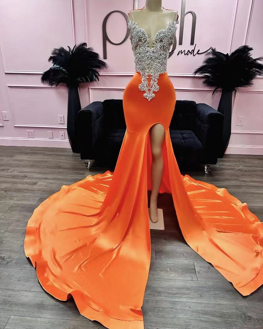 Orange Prom Dresses, Beading Lace Applique Prom Dresses, Vestidos De Gala, Elegant Prom Dresses, Custom Prom Gown, Fashion Party Dresses, Sexy