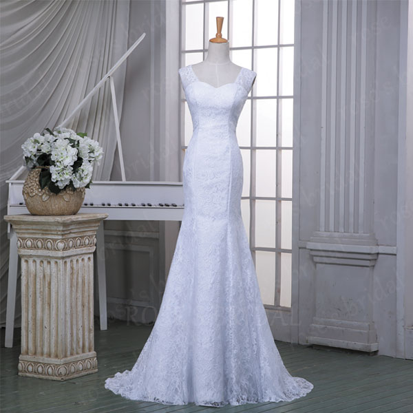 Sleeveless Lace Appliques Mermaid Wedding Dress Featuring Open Back And Sweep Train