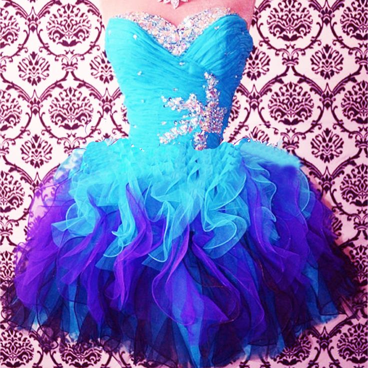 Blue Cocktail Dresses, Short Tulle Prom Dresses, Crystal Graduation Gowns, Pleats Homecoming Dresses, Ruffle Party Dresses
