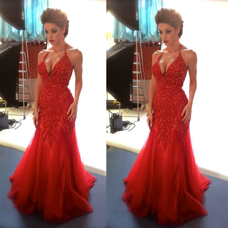 red mermaid evening dress