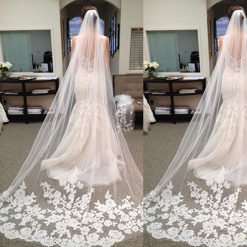 Elegant Wedding Veils, 2015 Chapel Length Bridal Veils, One Layer Wedding Veils, Price Bridal Veils, Lace Appliques Wedding Veils, Vintage