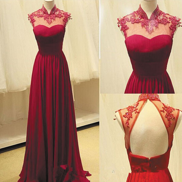 Wine Red Cap Sleeve Prom Dresses, Elegant Prom Dress, Long Burgundy Prom Dress, Evening Dress, 2023 Prom Dresses, Chiffon Lace Formal Dress,