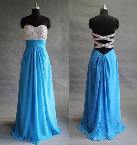 Blue Prom Dress, Sequined Prom Dresses, Backless Prom Dress, Formal Dresses, Long Prom Dress, Chiffon Evening Dress, Wedding Party Dress,
