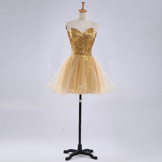Gold Sequin Sparkly Homecoming Dress, Short Homecoming Dresses, Prom Dress, Cocktail Party Dresses, Sexy Party Dresses, Cute Graduation Dresses