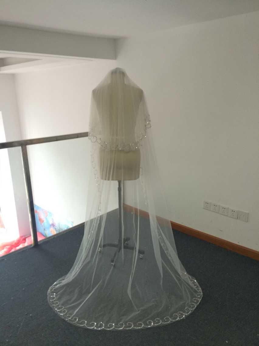 Two Layers Bridal Veils, Crystals Edge Wedding Veil, Wedding Veils, Soft Tulle Bridal Veils, 2 Meter Bridal Veils, Wedding Long Veil