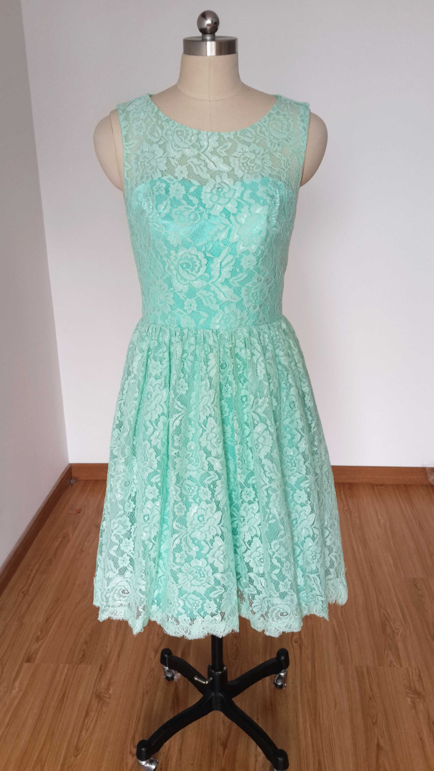 Mint Green  Lace  Bridesmaid  Dress  Junior Bridesmaid  