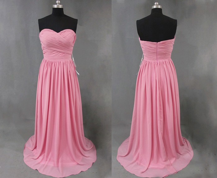Pink Long Chiffon Bridesmaid Dress, Elegant Bridesmaid Dress, Bridesmaid Robes, Cheap Bridesmaid Dress, Wedding Party Dresses