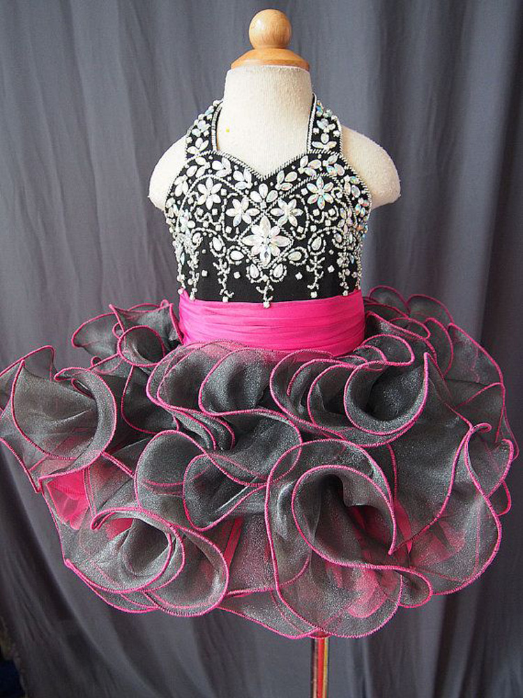 Black Little Girl's Pageant Dresses, Ruffle Little Girl's Cupcake Dresses, Short Mini Little Girl's Pageant Dress,