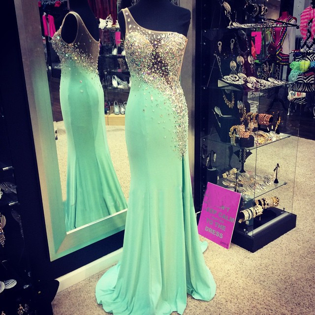Sexy Mint Evening Dress, Sheer Back Evening Dresses, Long Evening Dress, Mermaid Evening Dress, Formal Party Dress, Sparkly Evening Gowns, One