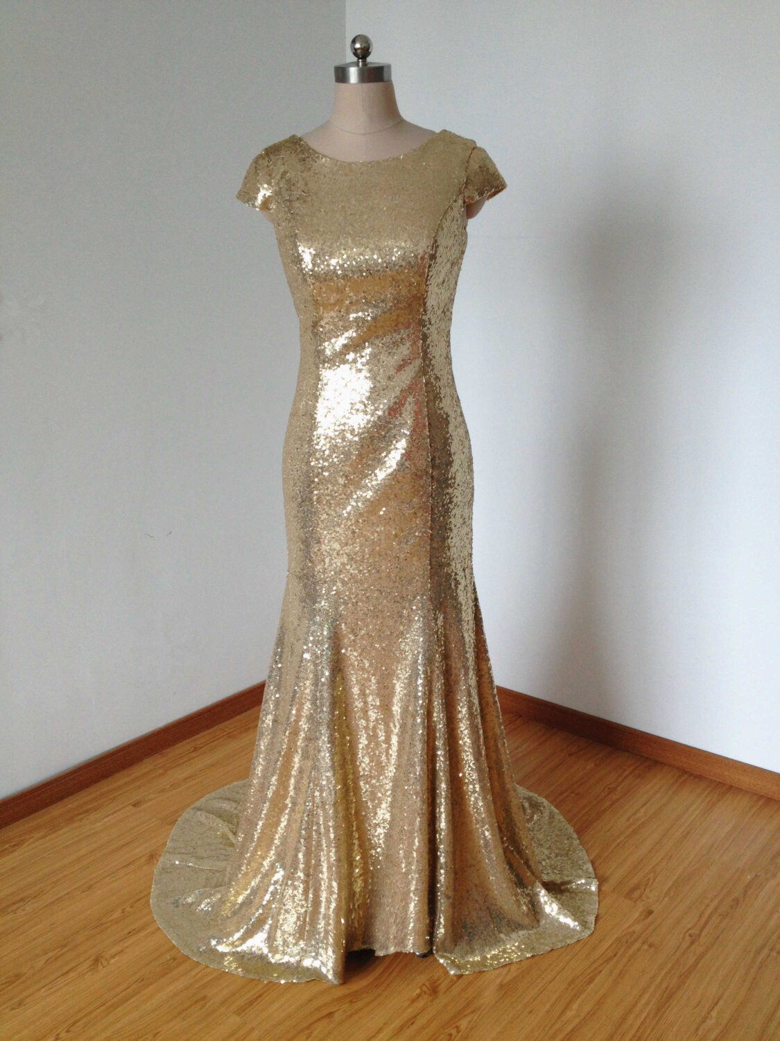 Gold Sequin Bridesmaid Dress, Cap Sleeve Bridesmaid Dress, Elegant Bridesmaid Dress, Long Bridesmaid Dress, Sparkly Bridesmaid Dress, Wedding
