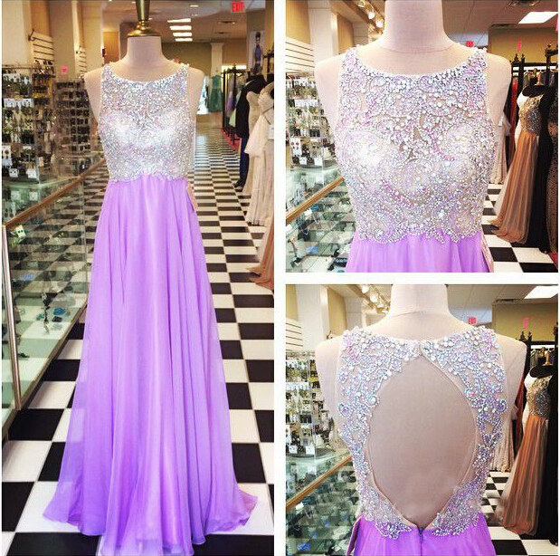 Purple Prom Dress, Beaded Long Prom Dress, Chiffon Prom Dress, Sparkly Prom Dress, Rhinestones Prom Dress, Elegant Prom Dress, Evening Dress