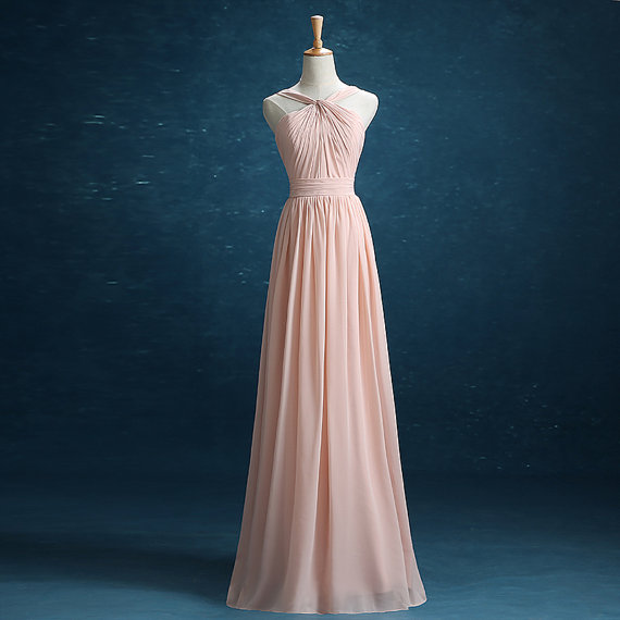 Pink Long Bridesmaid Dress, Chiffon Bridesmaid Dress, Halter Bridesmaid Dress, 2023 Bridesmaid Dress, Bridesmaid Dress, Wedding Party Dresses,