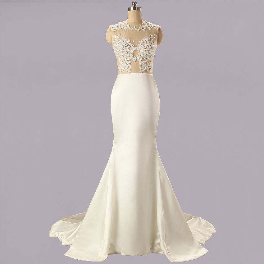 Mermaid Wedding Dress, Lace Applique Wedding Dress, Simple Wedding Dress, See Through Wedding Dress, Bridal Dress, Ivory Wedding Dress, Bridal