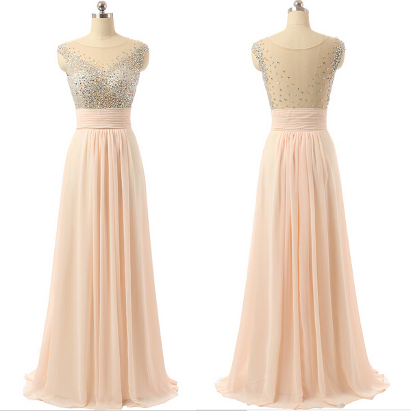 Pale Pink Prom Dress, Elegant Prom Dress, Beaded Prom Dress, Long Prom Dress, 2016 Prom Gowns, Formal Dress, 2015 Formal Dresses, Sparkly Prom