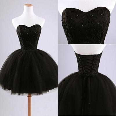 Short Homecoming Dress, Prom Ball Gown, Lace Homecoming Dress, Black Homecoming Dress, Beaded Homecoming Dress, Tulle Homecoming Dress,