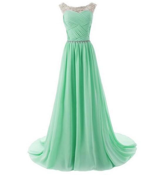 Mint Green Prom Dresses, Rhinestones Prom Dresses, Long Prom Dresses, Chiffon Prom Dresses, Pleated Prom Dress, Prom Dresses 2016, Prom Dresses,