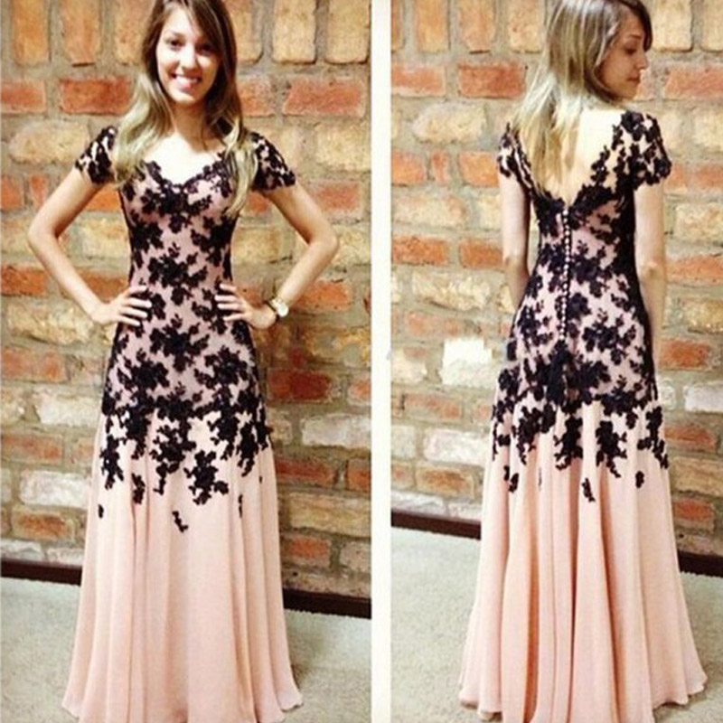 blush pink and black dress