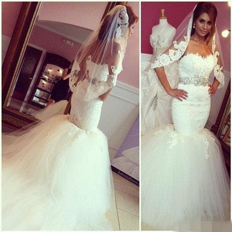 Lace Wedding Dress with Rhinestone Belt
