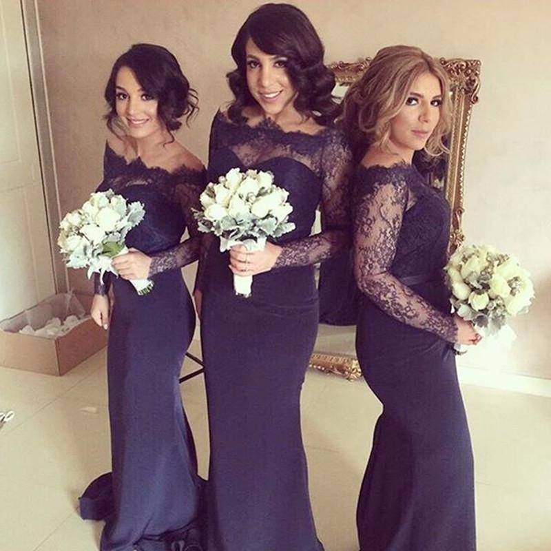 Navy Blue Bridesmaid Dress Mermaid Lace Navy Blue Bridesmaid Dress Mermaid Lace Chiffon Long Sleeve
