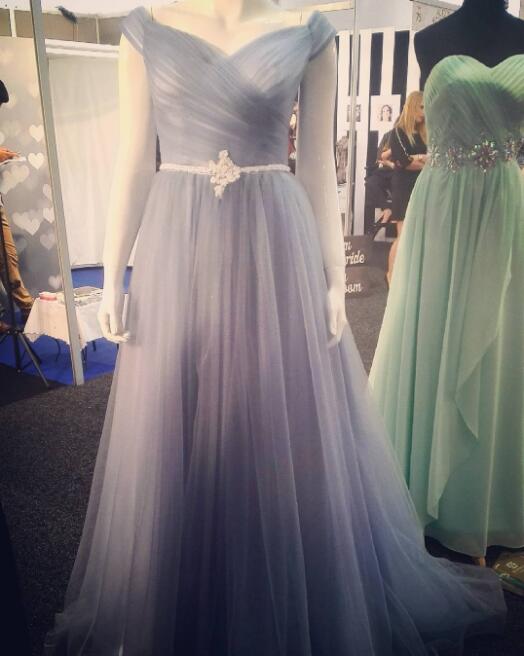 Dusty Blue Prom Dress, Cap Sleeve Prom Dress, V Neck Prom Dress, Gorgeous Prom Dress, Floor Length Prom Dress, Tulle Prom Dress, Prom Dresses