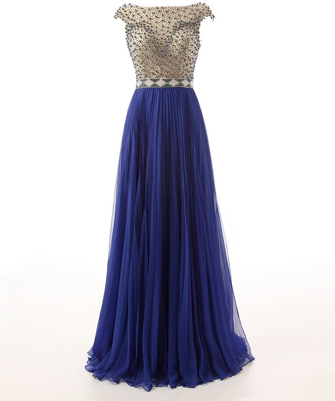 Blue Prom Dress, Real Photo Prom Dress, Beads Prom Dress, A Line Prom Dress, Floor Length Prom Dress, Cap Sleeve Prom Dress, Elegant Prom Dress,