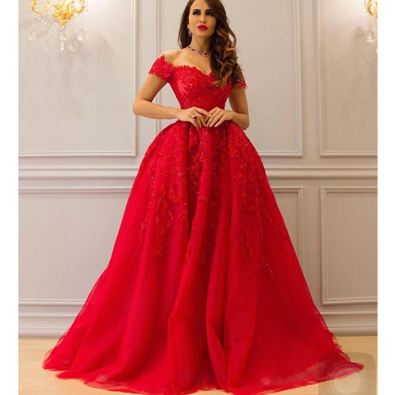 red prom dress puffy