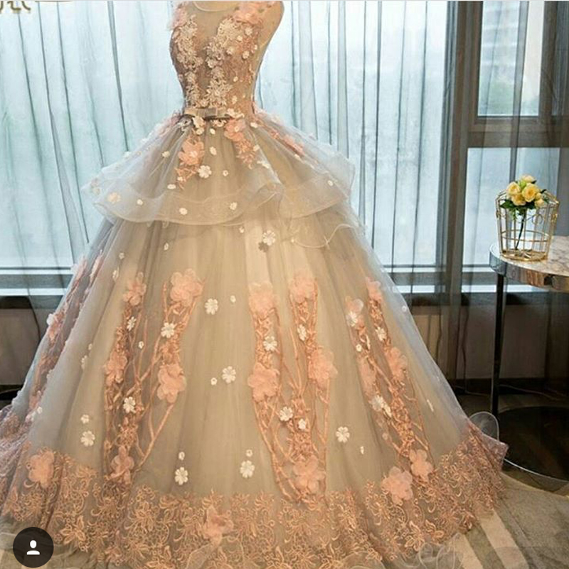 Floral Prom Dresses, Light Silver Prom Dress, Pink Flowers Prom Dress, Elegant Prom Dresses, Princess Prom Dress, Floor Length Prom Dress, Prom