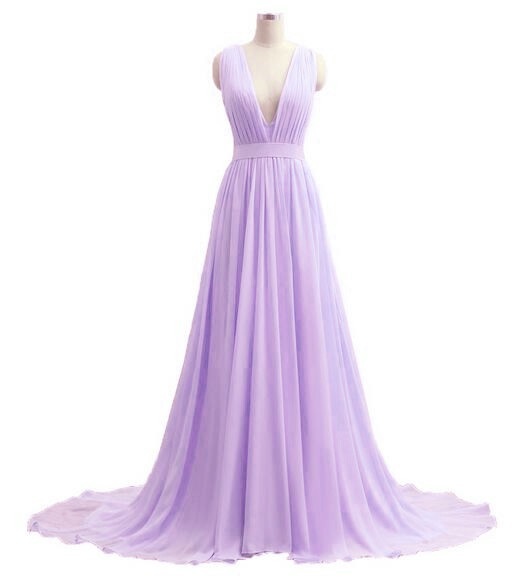 Lilac Bridesmaid Dress, A Line Bridesmaid Dress, Chiffon Bridesmaid Dress, Purple Bridesmaid Dress, V Neck Bridesmaid Dress, Long Bridesmaid