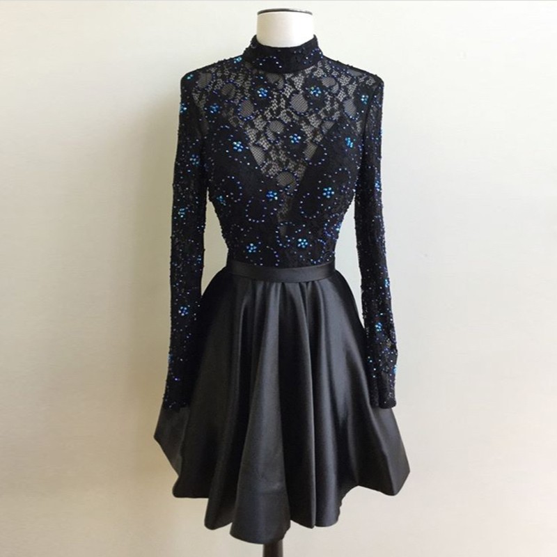 long sleeve black homecoming dress